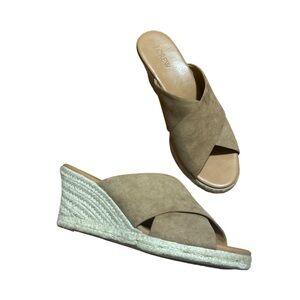 J.Crew Tan Suede Espadrille Wedge Slides Womens 9.5 Criss Cross Sandals